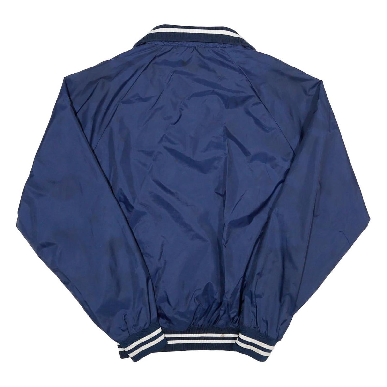 HACK SPORT Mens Blue Nylon Button Jacket L Classic Plain Lightweight Casual