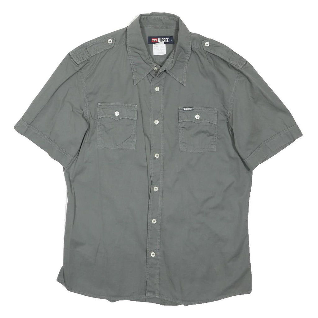DIESEL Mens Grey Cotton Blend Short Sleeve Shirt L Casual Button Pocket