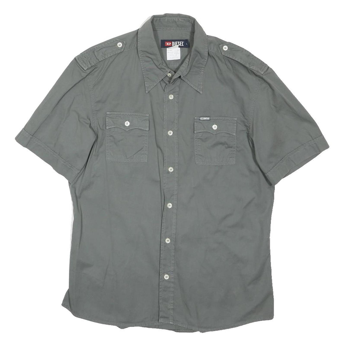 DIESEL Mens Grey Cotton Blend Short Sleeve Shirt L Casual Button Pocket