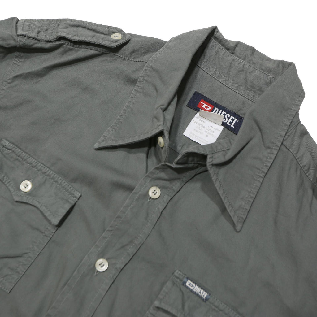 DIESEL Mens Grey Cotton Blend Short Sleeve Shirt L Casual Button Pocket