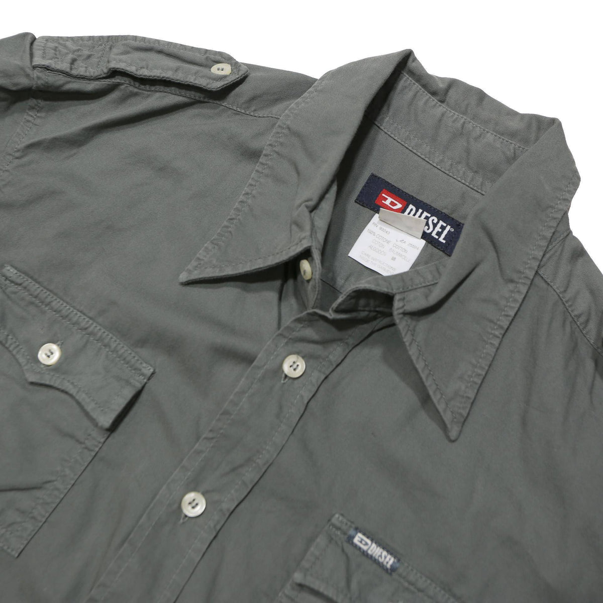 DIESEL Mens Grey Cotton Blend Short Sleeve Shirt L Casual Button Pocket