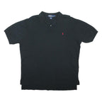 POLO RALPH LAUREN Mens Black Short Sleeve Plain L Cotton Blend Polo Shirt