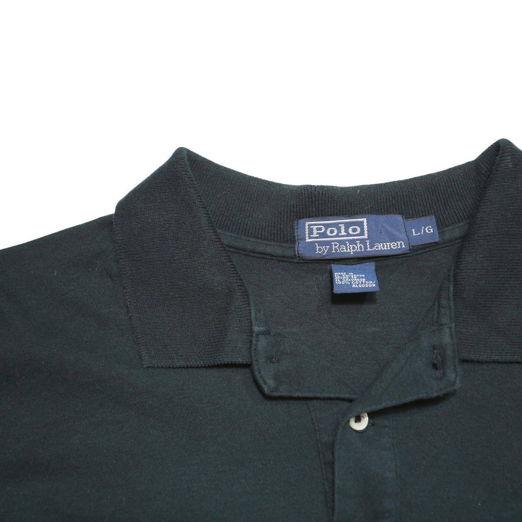 POLO RALPH LAUREN Mens Black Short Sleeve Plain L Cotton Blend Polo Shirt