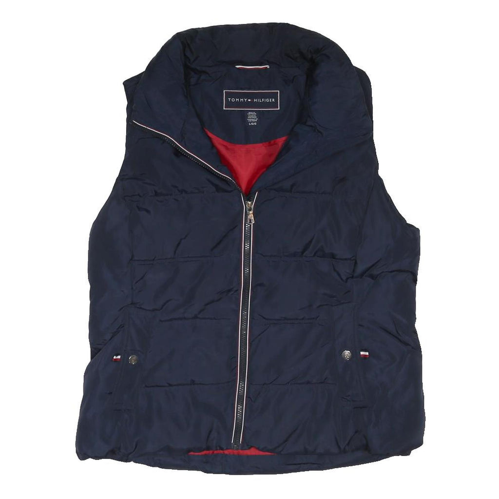 TOMMY HILFIGER Womens Navy Blue Jacket L Polyester Blend Puffer Zip Up