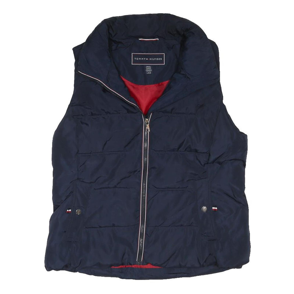 TOMMY HILFIGER Womens Navy Blue Jacket L Polyester Blend Puffer Zip Up