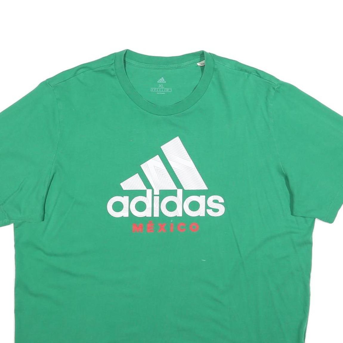 ADIDAS Mens Green Mexico Graphic T-Shirt XL Short Sleeve Crew Neck Cotton Blend