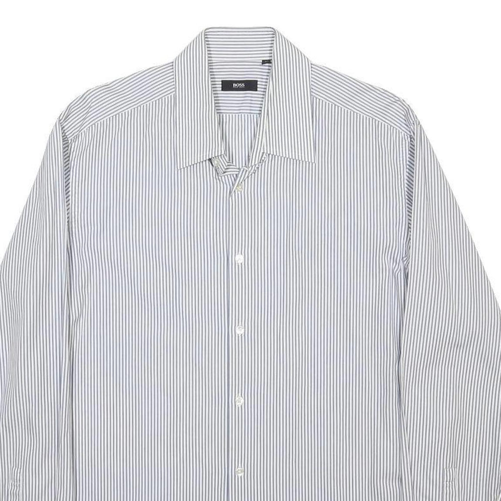BOSS HUGO BOSS Mens White & Grey Stripe Cotton Shirt XL Classic Formal Button