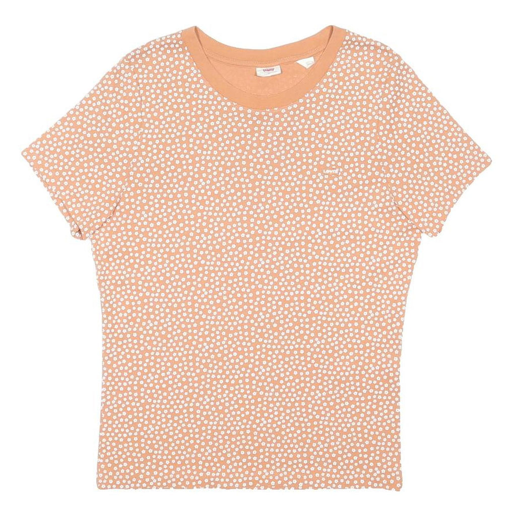 LEVI'S Womens Peach & White Printed T-Shirt L Short Sleeve Crew Neck Cotton