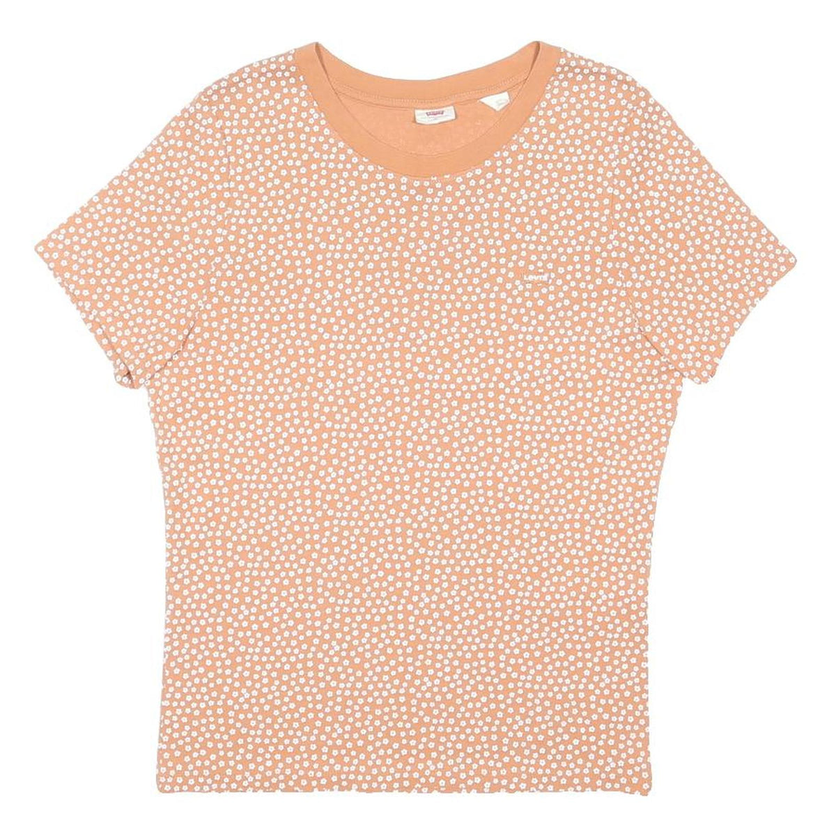 LEVI'S Womens Peach & White Printed T-Shirt L Short Sleeve Crew Neck Cotton