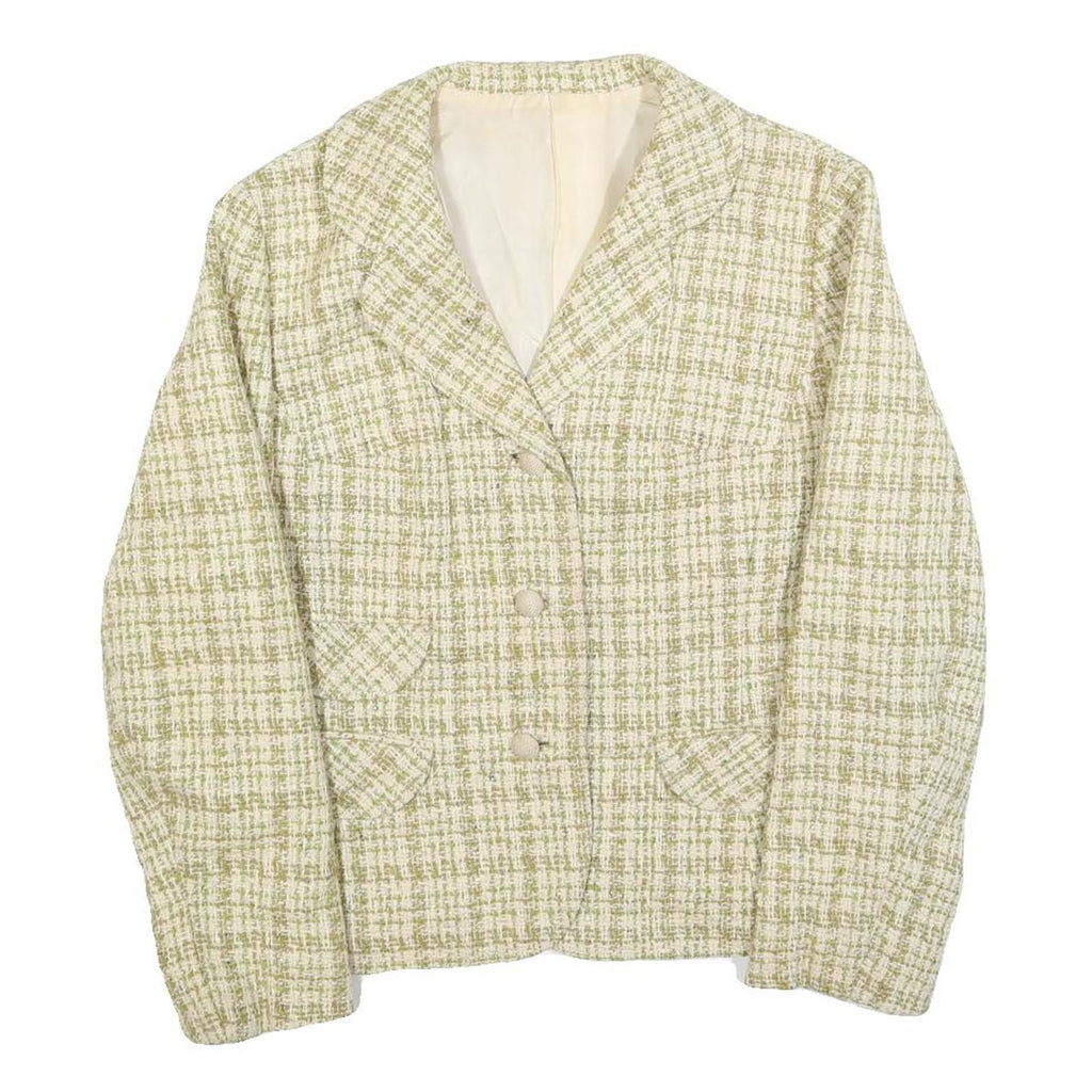 Womens Beige & Green Check Button Jacket S Woven Classic Fit Long Sleeve