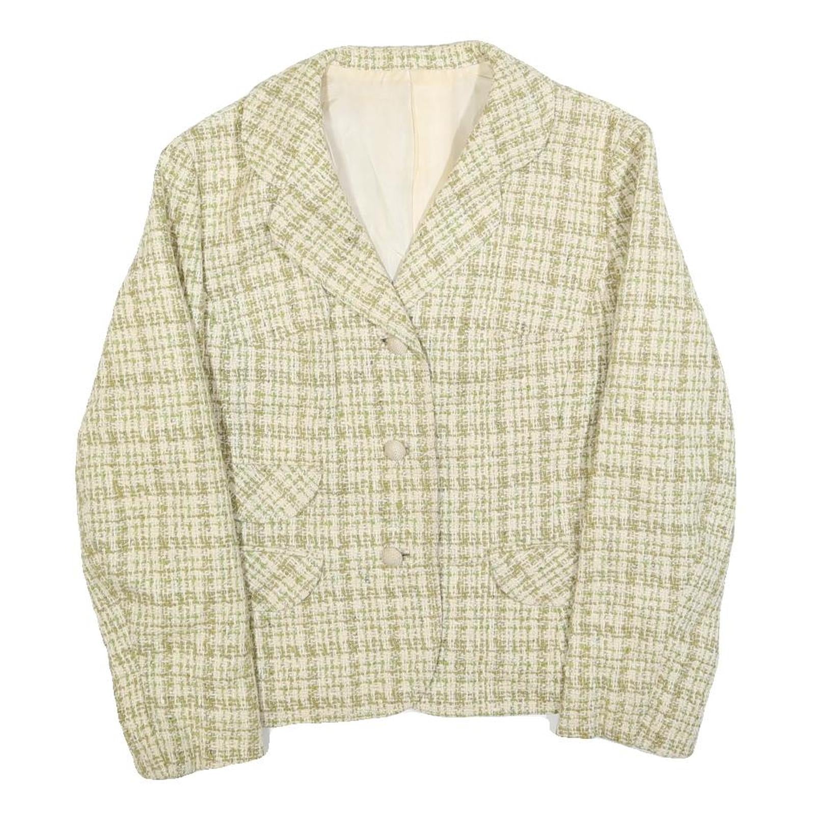 Womens Beige & Green Check Button Jacket S Woven Classic Fit Long Sleeve