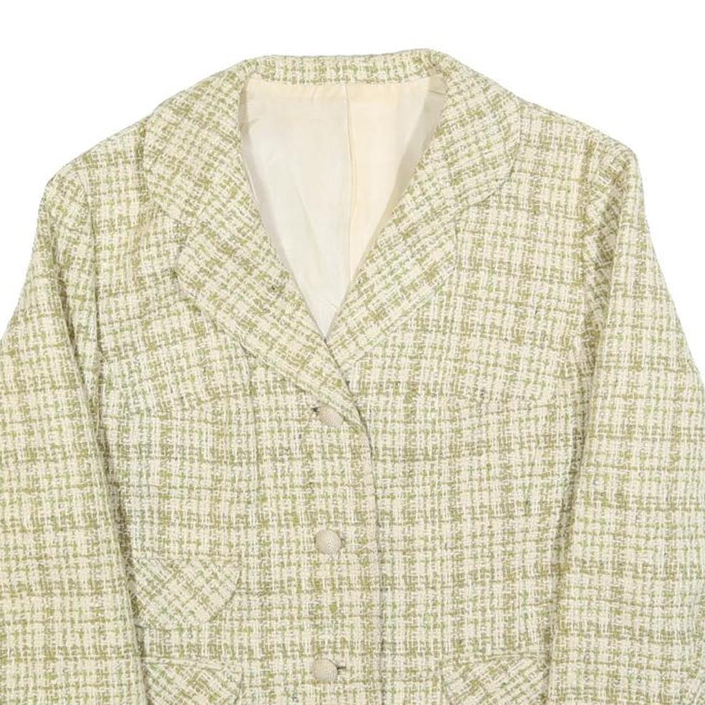 Womens Beige & Green Check Button Jacket S Woven Classic Fit Long Sleeve
