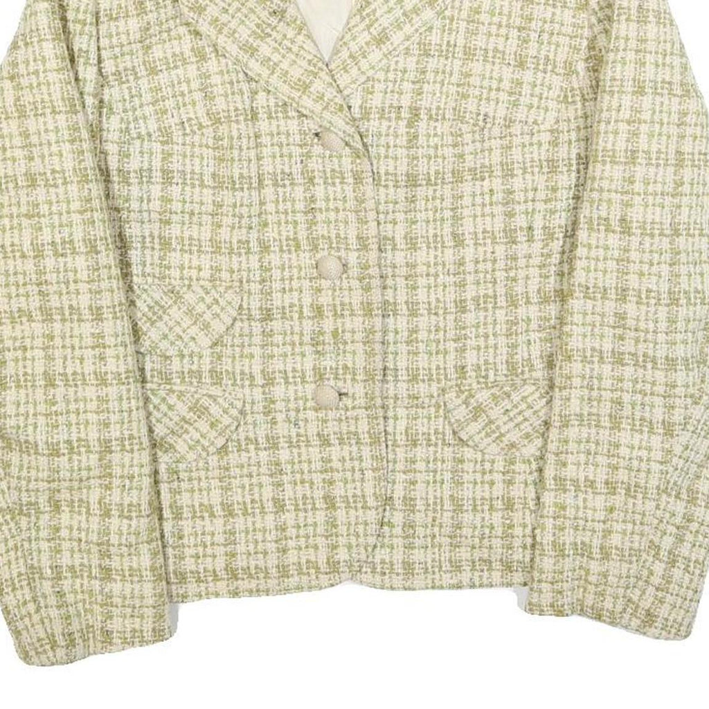 Womens Beige & Green Check Button Jacket S Woven Classic Fit Long Sleeve