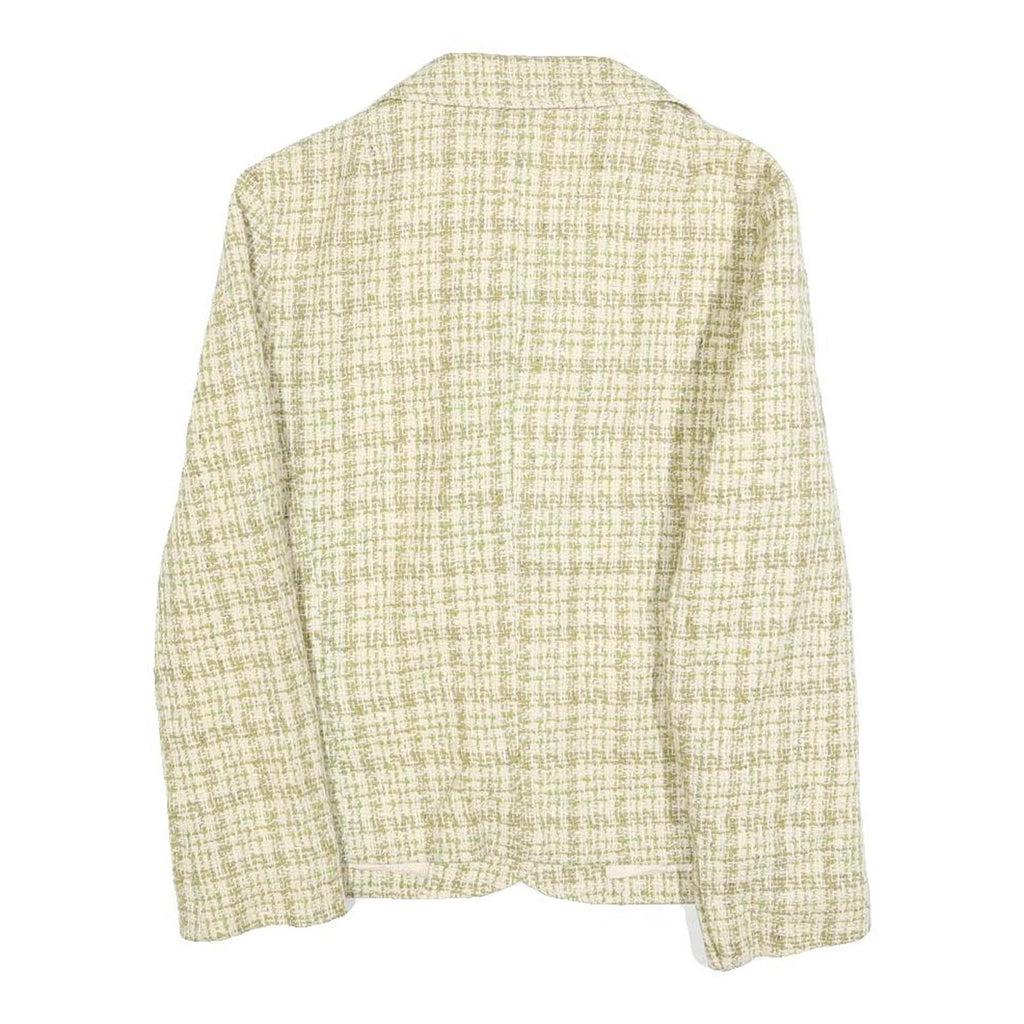 Womens Beige & Green Check Button Jacket S Woven Classic Fit Long Sleeve