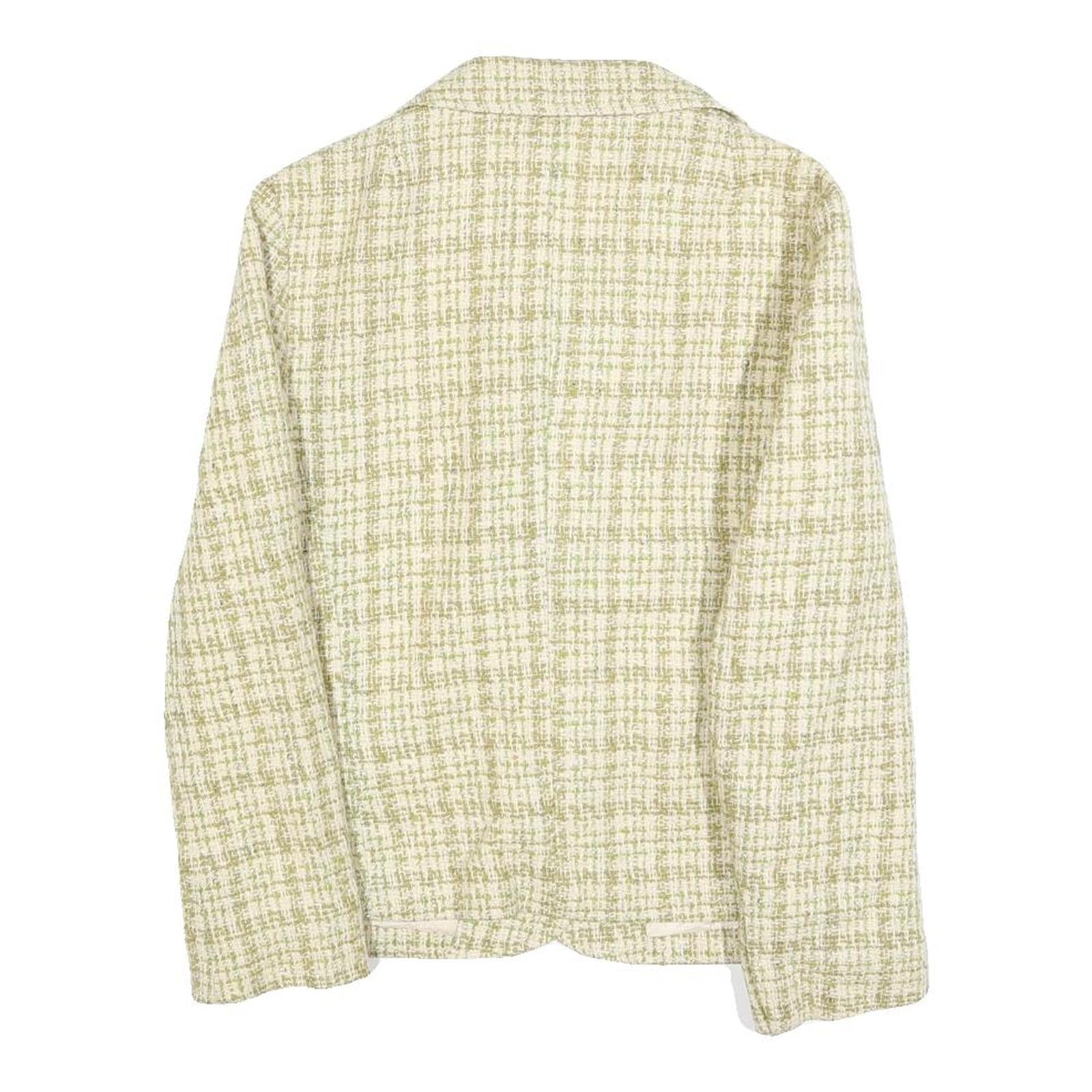 Womens Beige & Green Check Button Jacket S Woven Classic Fit Long Sleeve