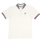 FILA Mens White & Navy Red Trim Short Sleeve Plain S Cotton Polo Shirt