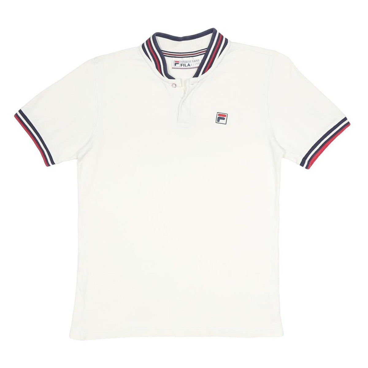 FILA Mens White & Navy Red Trim Short Sleeve Plain S Cotton Polo Shirt
