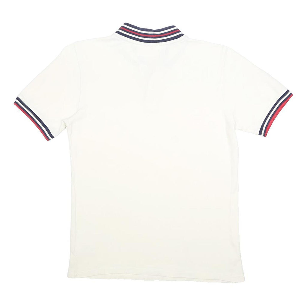 FILA Mens White & Navy Red Trim Short Sleeve Plain S Cotton Polo Shirt
