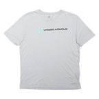 UNDER ARMOUR Boys White & Light Blue Logo Graphic T-Shirt L Short Sleeve Crew
