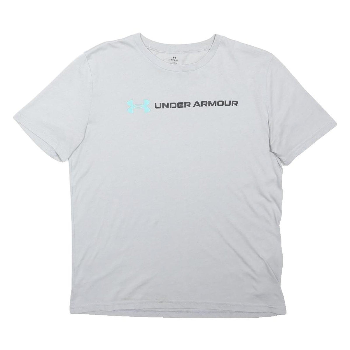 UNDER ARMOUR Boys White & Light Blue Logo Graphic T-Shirt L Short Sleeve Crew
