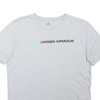 UNDER ARMOUR Boys White & Light Blue Logo Graphic T-Shirt L Short Sleeve Crew