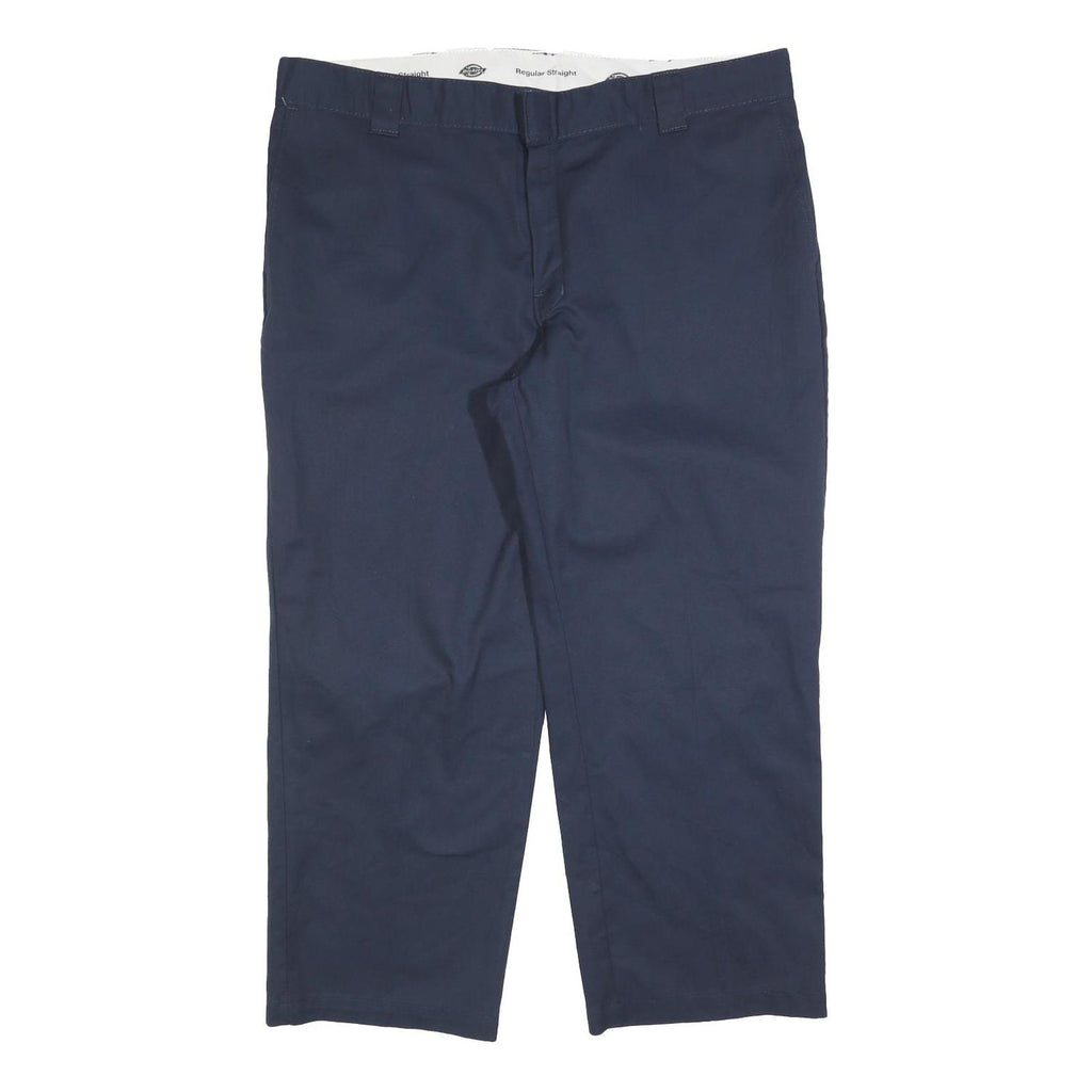 DICKIES Mens Cotton Blend Navy Relaxed Straight Trousers W42 L30 Workwear Zip