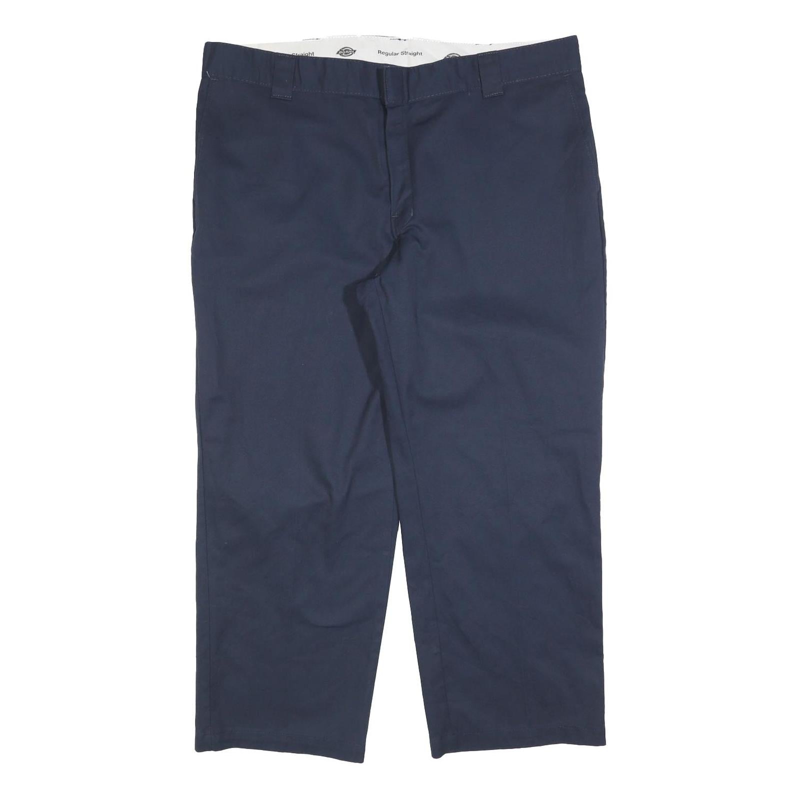 DICKIES Mens Cotton Blend Navy Relaxed Straight Trousers W42 L30 Workwear Zip