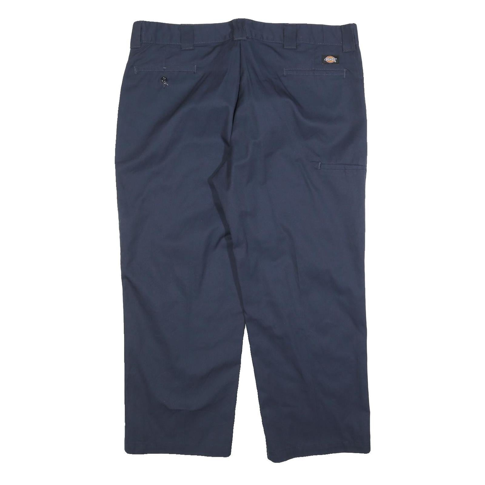 DICKIES Mens Cotton Blend Navy Relaxed Straight Trousers W42 L30 Workwear Zip
