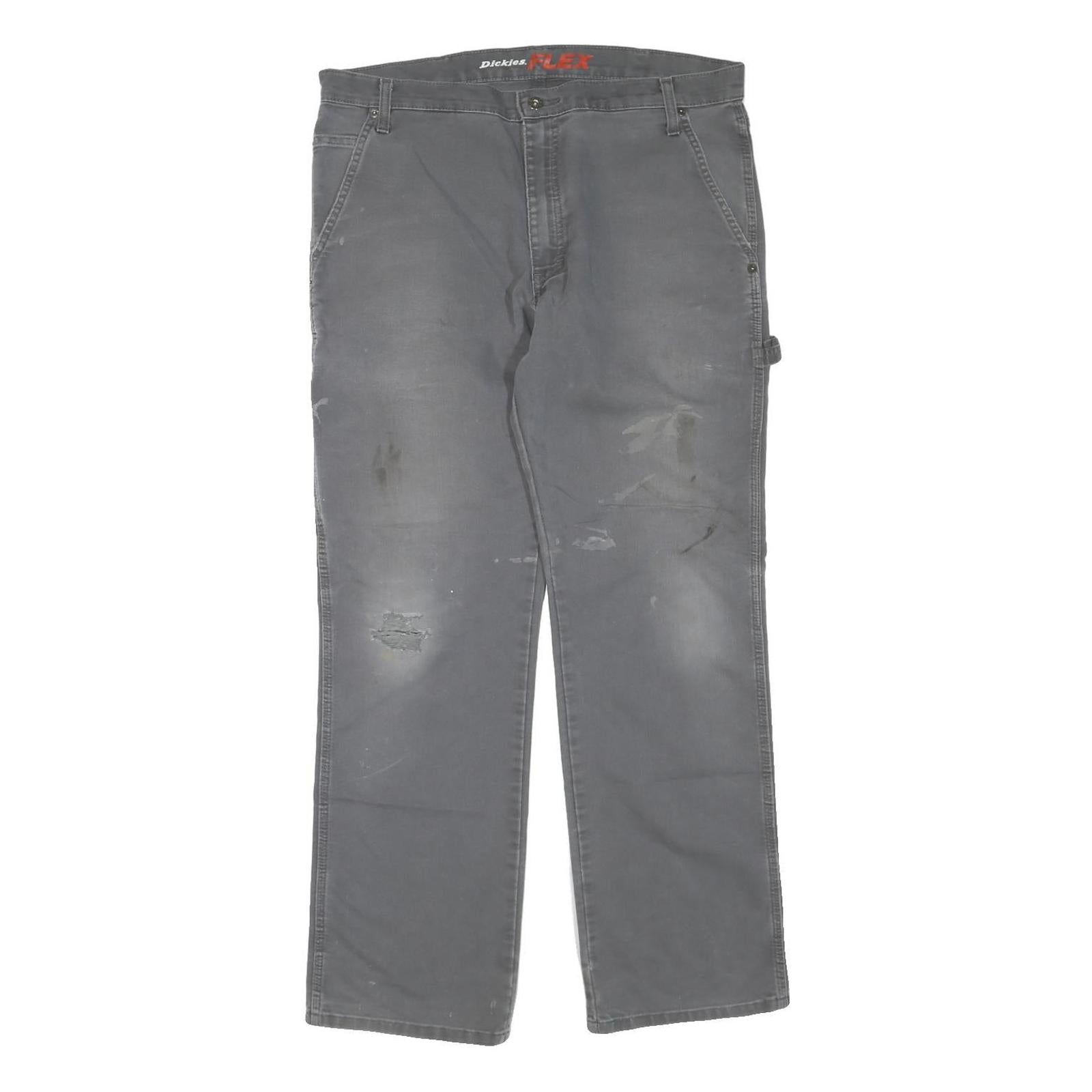 DICKIES Mens Regular Grey Cotton Blend Denim Jeans W38 L32 Workwear Utility Zip