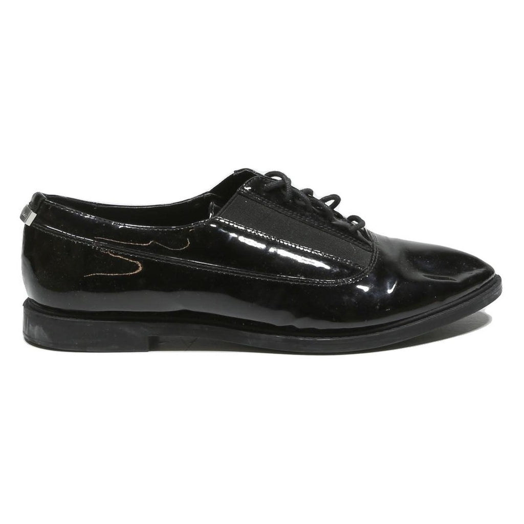 CALVIN KLEIN Womens Black Leather Lace-Up Shoes UK 8 Smart Classic