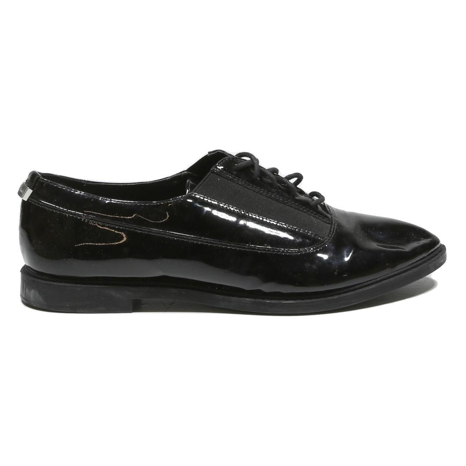 CALVIN KLEIN Womens Black Leather Lace-Up Shoes UK 8 Smart Classic