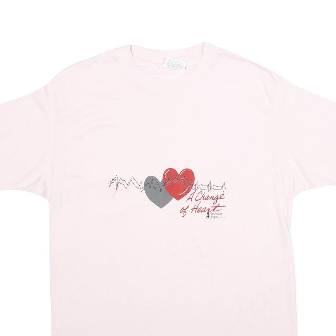 HANES Mens White A Change Of Heart Graphic T-Shirt L Short Sleeve Crew Neck