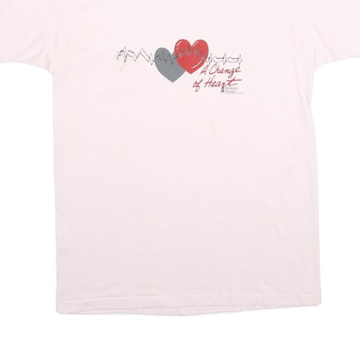 HANES Mens White A Change Of Heart Graphic T-Shirt L Short Sleeve Crew Neck