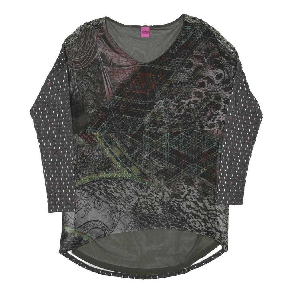 SAVE THE QUEEN Y2K Womens Black Printed Day Dress Polyester Blend M Long Sleeve