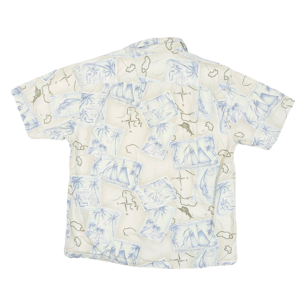 RETREAT Mens Cream & Blue Sailing Map Print Cotton Shirt L Summer Casual