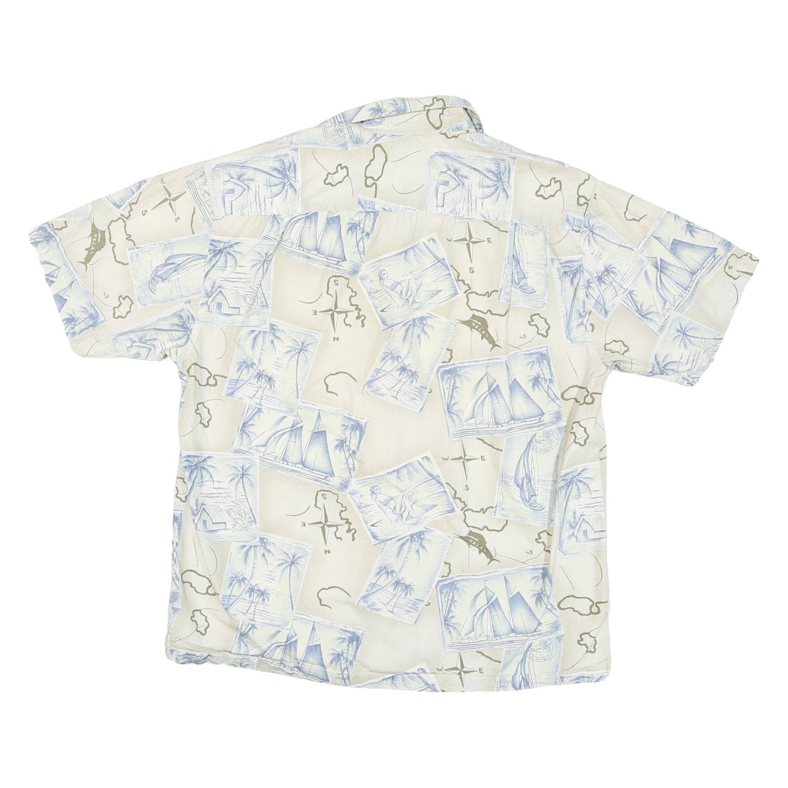 RETREAT Mens Cream & Blue Sailing Map Print Cotton Shirt L Summer Casual