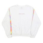 CHAMPION Womens White Sweatshirt L Crew Neck Pullover Rainbow Tape Detail