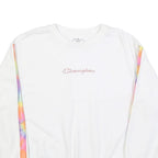 CHAMPION Womens White Sweatshirt L Crew Neck Pullover Rainbow Tape Detail