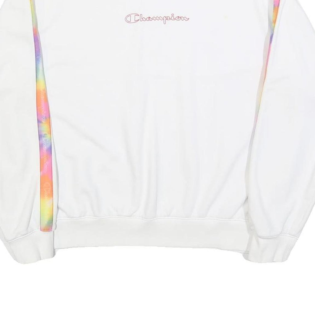 CHAMPION Womens White Sweatshirt L Crew Neck Pullover Rainbow Tape Detail