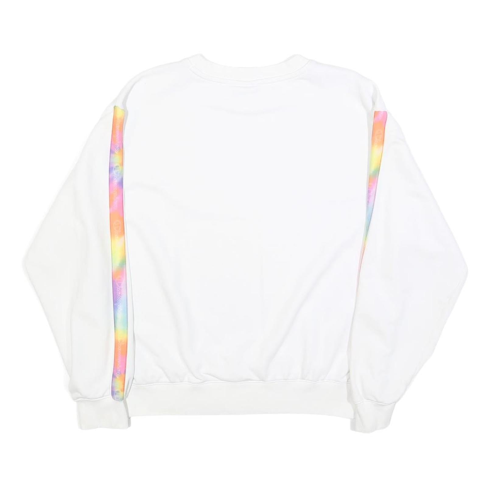 CHAMPION Womens White Sweatshirt L Crew Neck Pullover Rainbow Tape Detail
