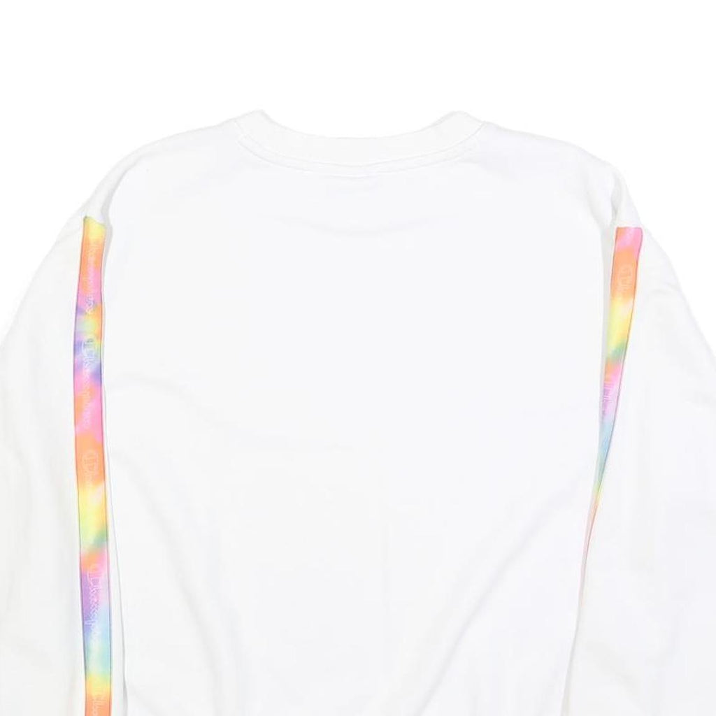 CHAMPION Womens White Sweatshirt L Crew Neck Pullover Rainbow Tape Detail