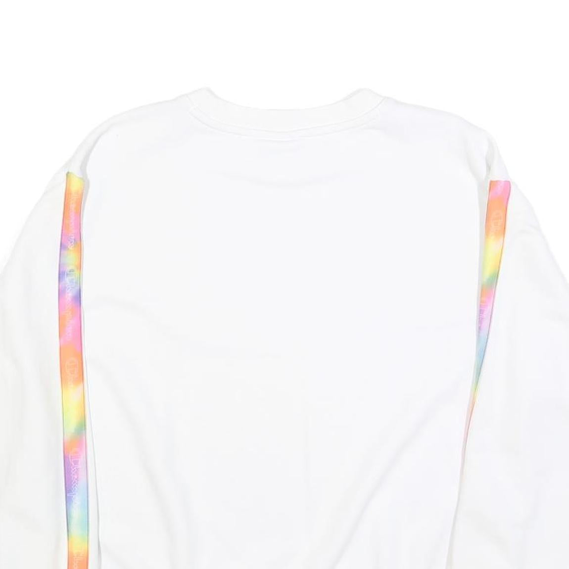 CHAMPION Womens White Sweatshirt L Crew Neck Pullover Rainbow Tape Detail