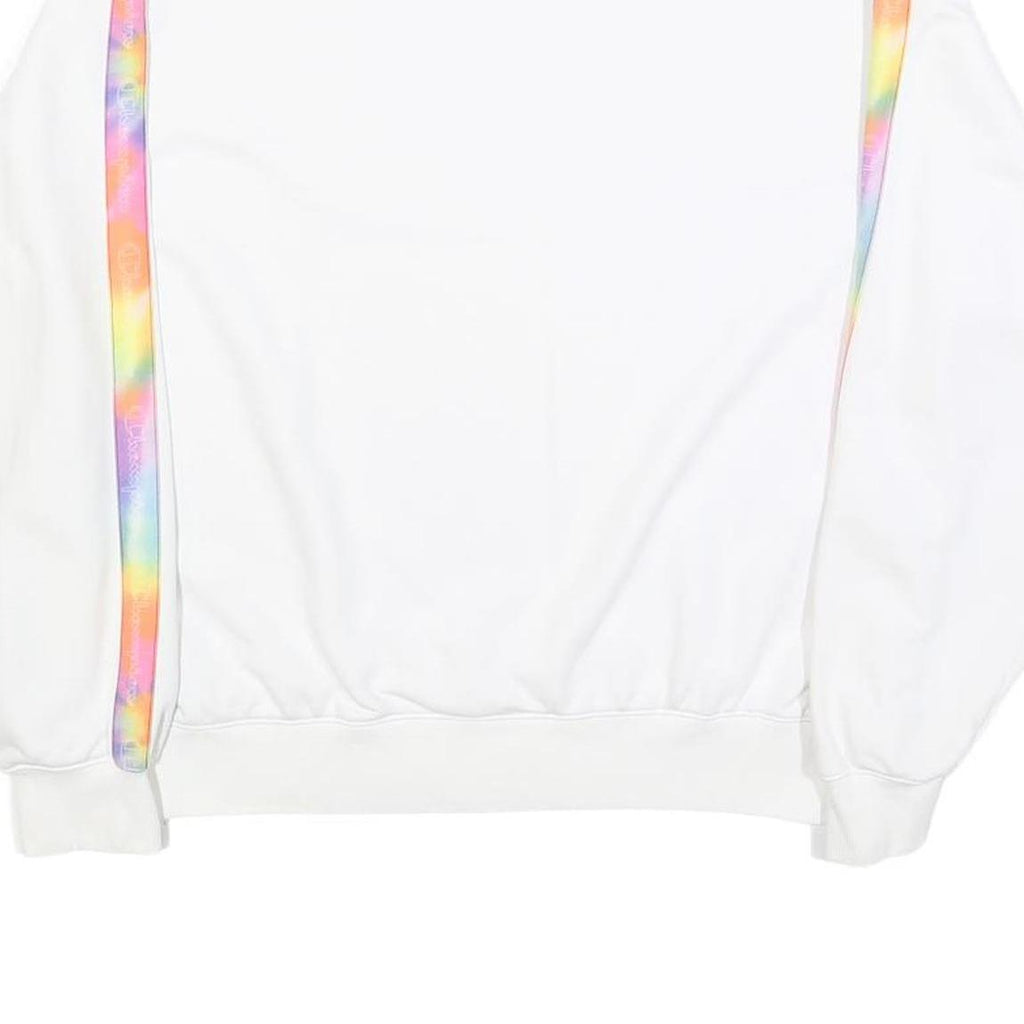 CHAMPION Womens White Sweatshirt L Crew Neck Pullover Rainbow Tape Detail