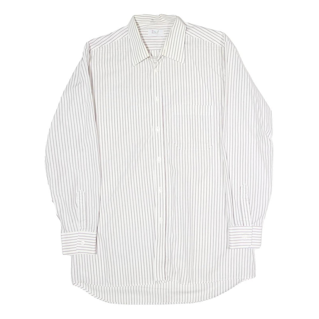 Mens White & Black Striped Cotton Blend Shirt L Classic Long Sleeve Button Shirt