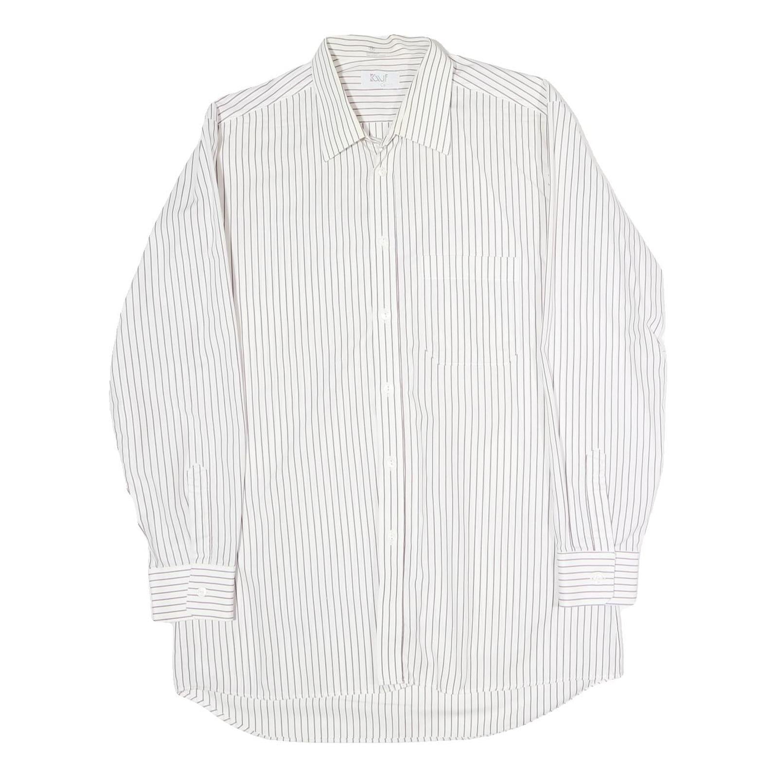 Mens White & Black Striped Cotton Blend Shirt L Classic Long Sleeve Button Shirt