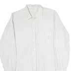 Mens White & Black Striped Cotton Blend Shirt L Classic Long Sleeve Button Shirt
