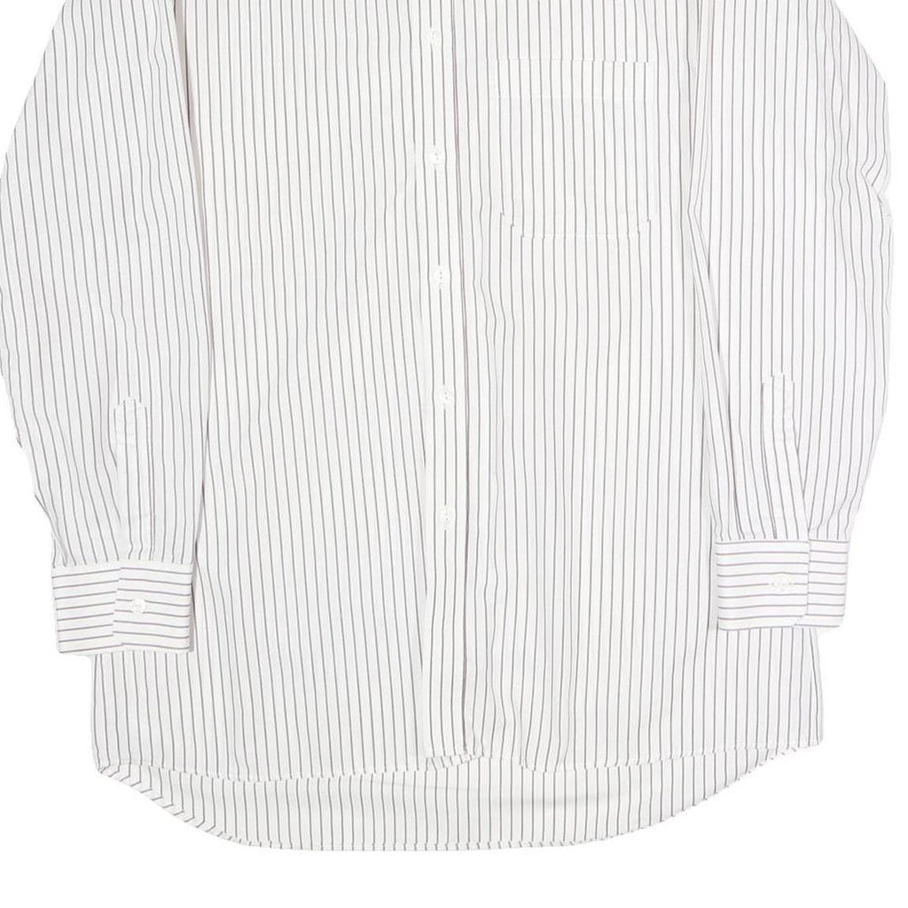 Mens White & Black Striped Cotton Blend Shirt L Classic Long Sleeve Button Shirt