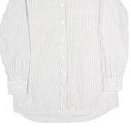 Mens White & Black Striped Cotton Blend Shirt L Classic Long Sleeve Button Shirt