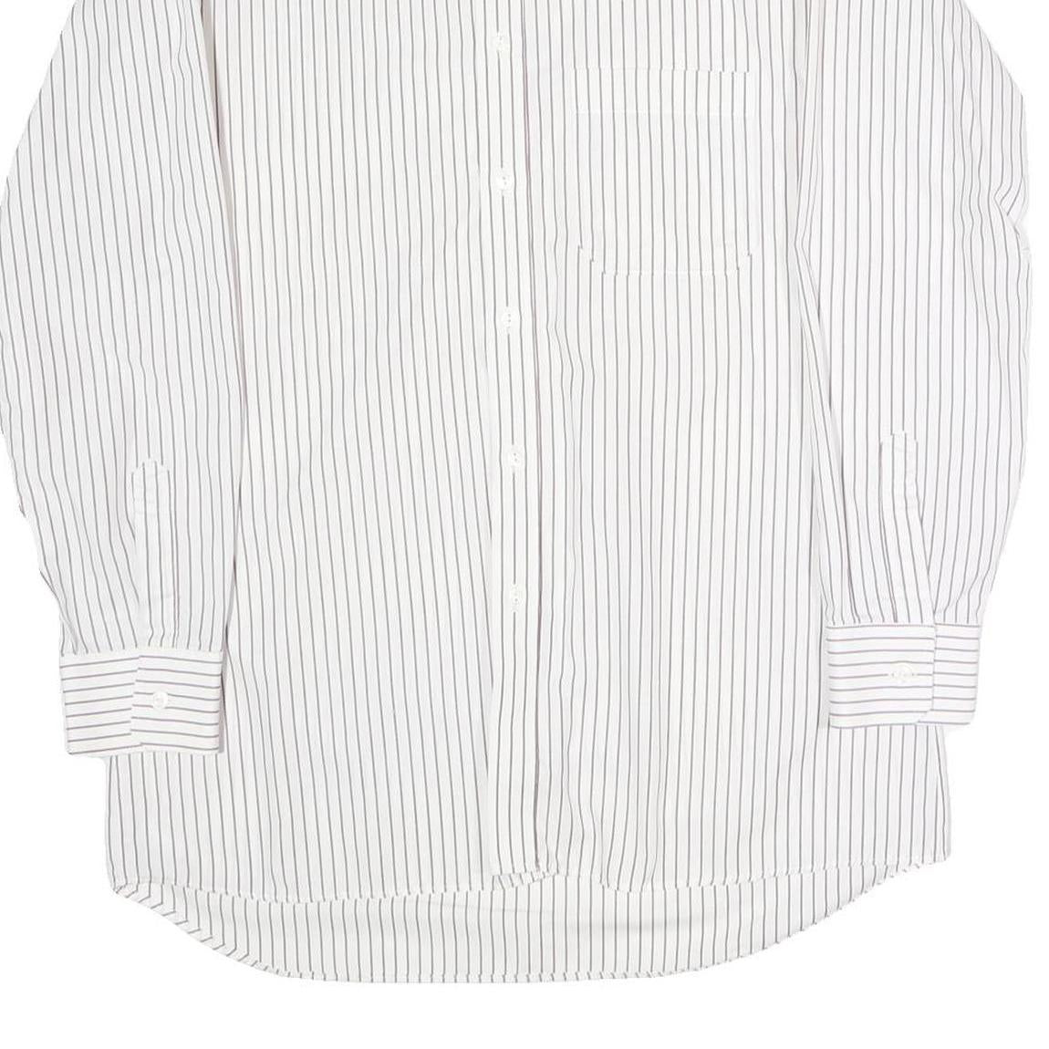 Mens White & Black Striped Cotton Blend Shirt L Classic Long Sleeve Button Shirt