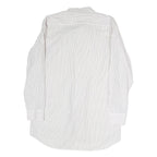 Mens White & Black Striped Cotton Blend Shirt L Classic Long Sleeve Button Shirt